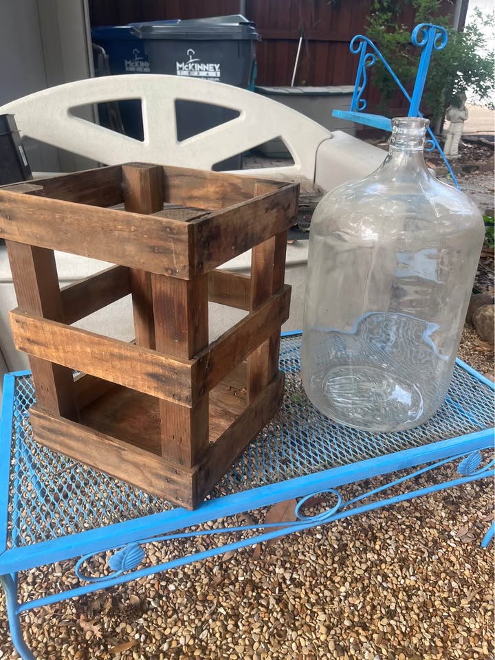 Vintage Carboy 5 Gallon Water Bottle with original Rustic Wood Crate