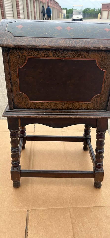 Antique Vintage Turkish Parlor Smoke Stand – Painted Grain Humidor Cabinet w/ Copper Lining - image 6