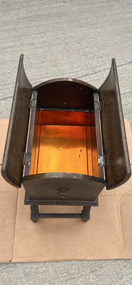 Antique Vintage Turkish Parlor Smoke Stand – Painted Grain Humidor Cabinet w/ Copper Lining - image 8