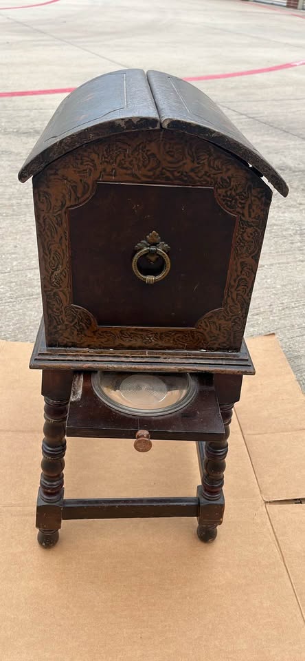 Antique Vintage Turkish Parlor Smoke Stand – Painted Grain Humidor Cabinet w/ Copper Lining - image 7