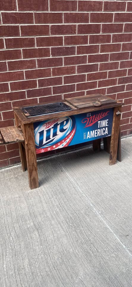 Handmade Rustic Grill & Cooler Station | Miller Lite Patio Bar | One-of-a-Kind