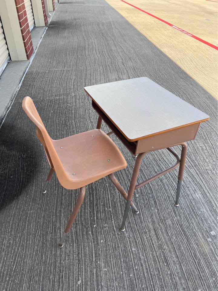 Vintage School Desk & Chair Set – Mid Century Classroom Furniture