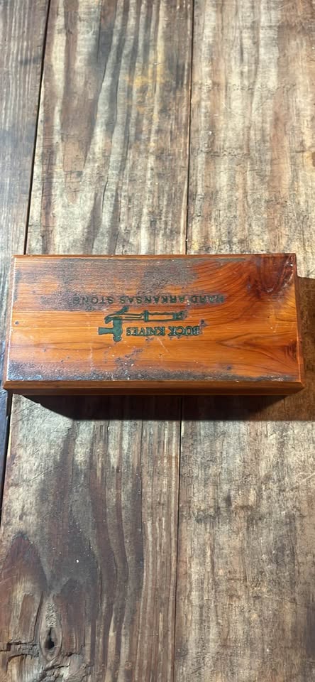 Vintage Buck Knives Hard Arkansas Sharpening Stone w/ Original Cedar Box