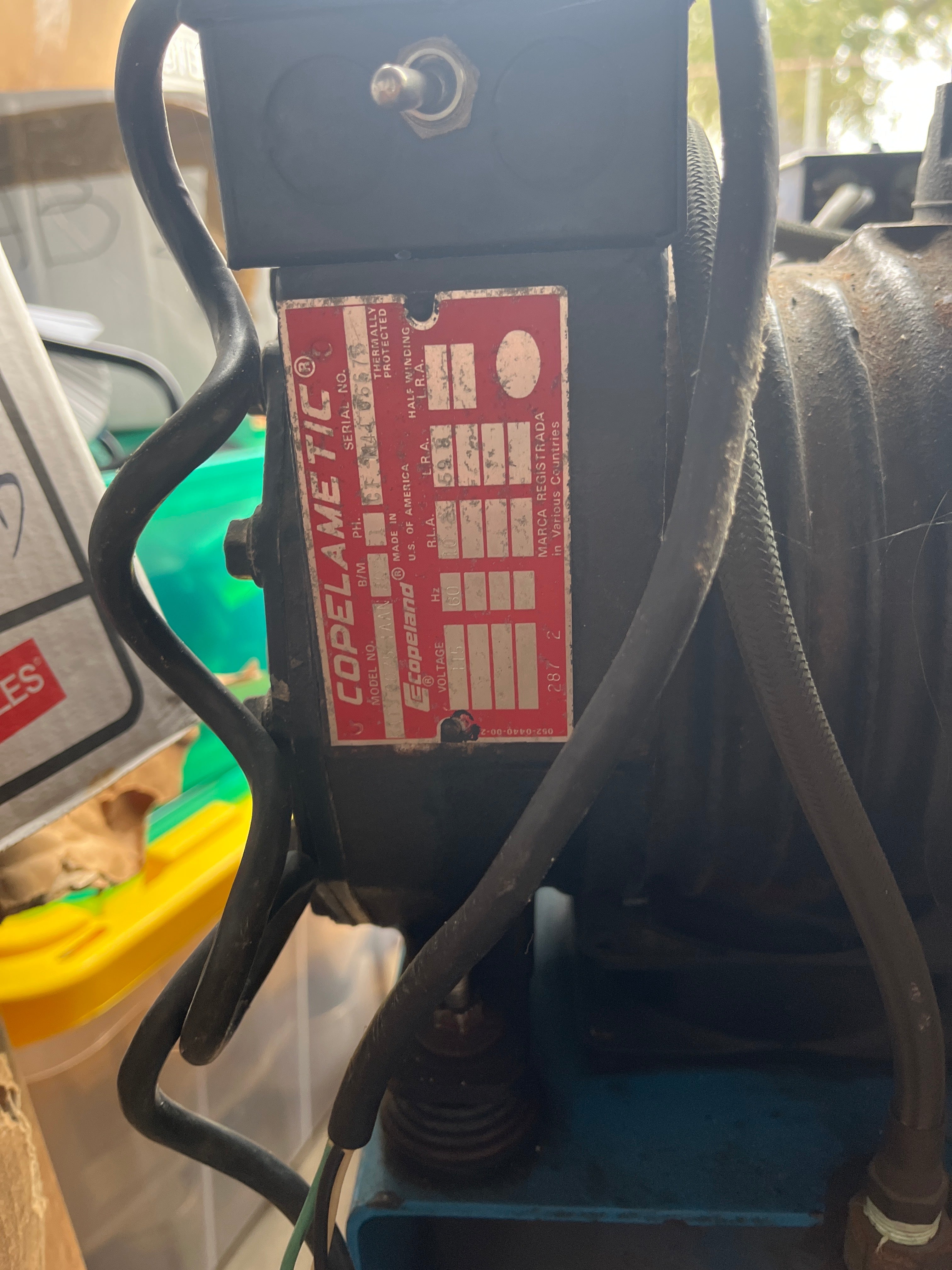 Freedom Line dental air compressor (dual-head) — working prior to removal, Corpus Christi pickup